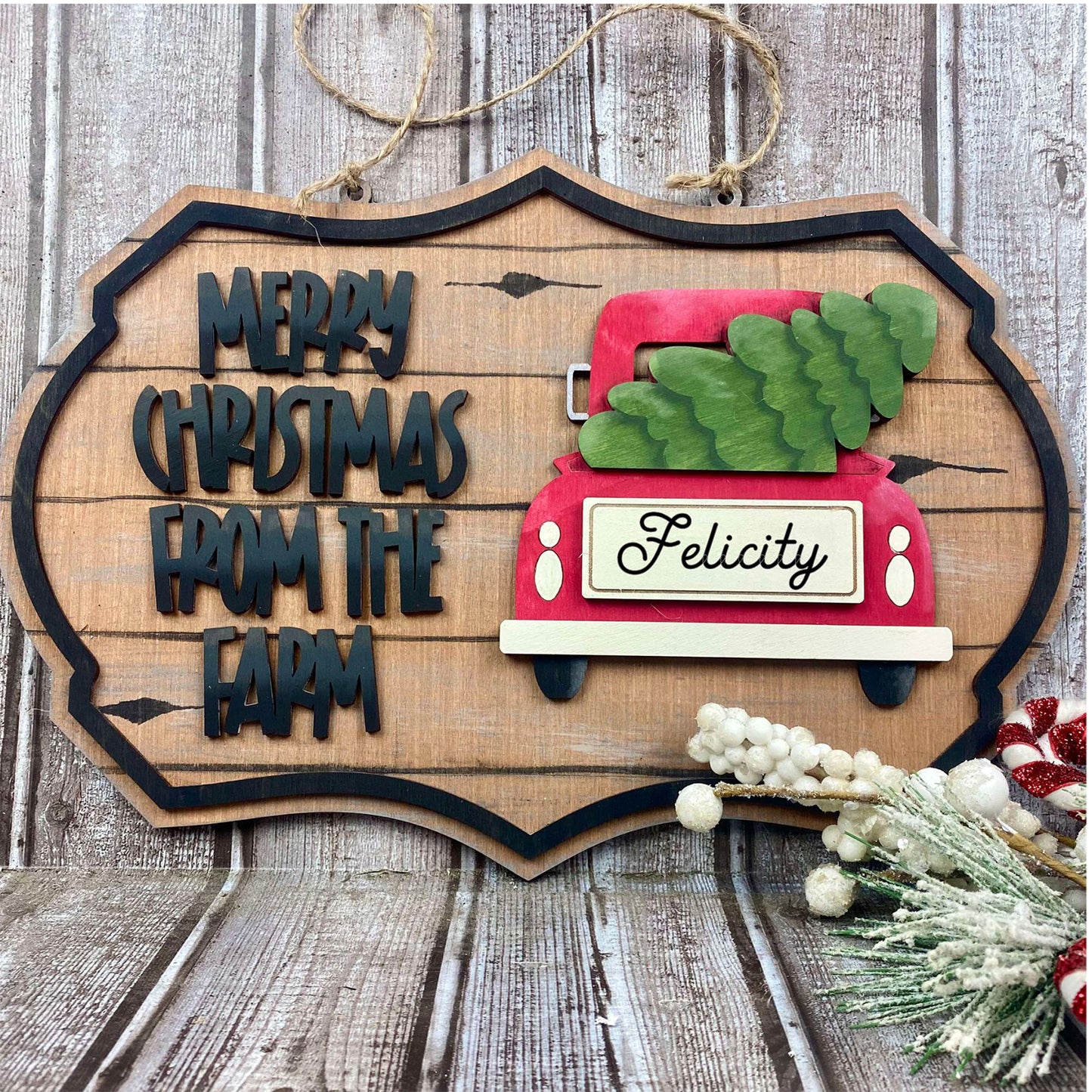 Whimsical Personalizable Christmas Truck & Tree Sign - Glowforge