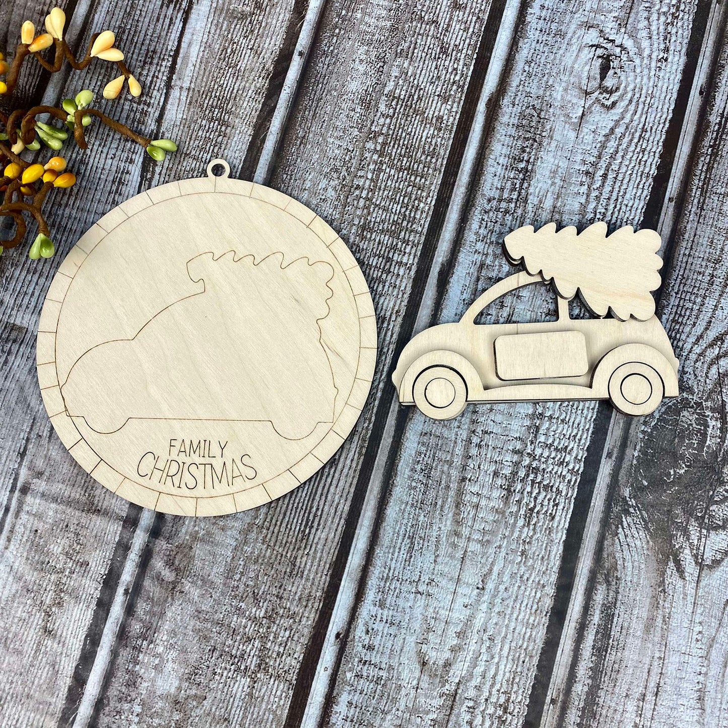 Whimsical Personalizable Family Christmas Car Ornament / Gift Tag / Bag Tag - Glowforge