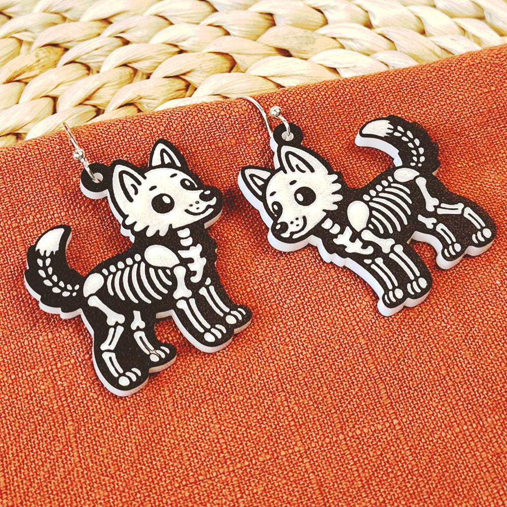 Wolf Halloween Skeleton Earrings - Glowforge