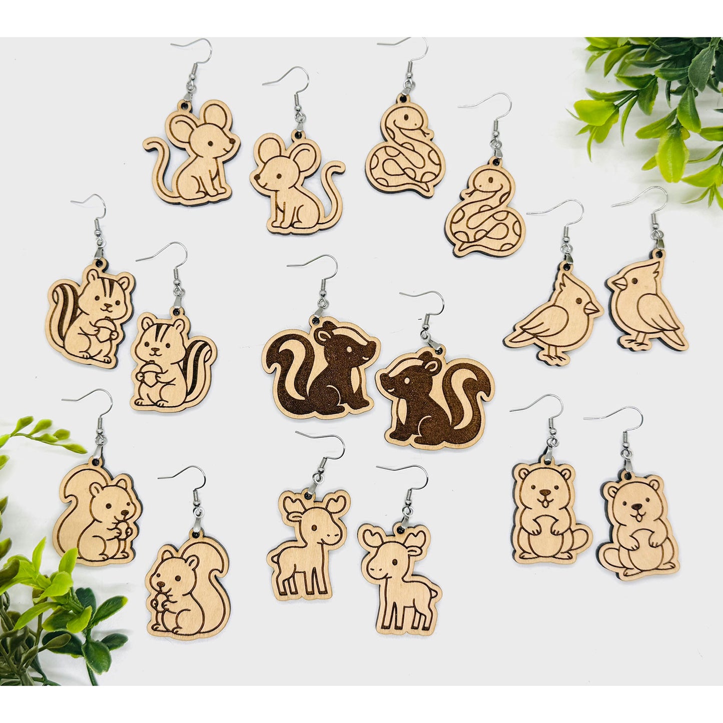 Woodland Wonders #2 Earrings (Set of 8) & Display Stand - Glowforge