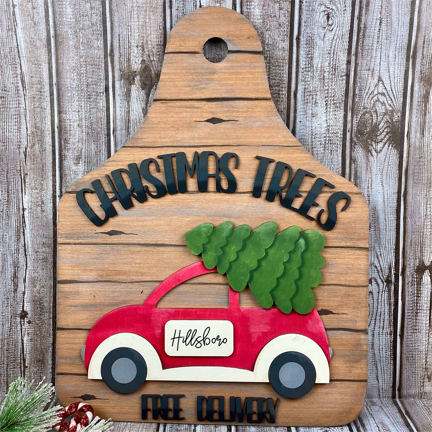 X-Large Personalizable Vintage Car Ear Tag Christmas Sign - Glowforge