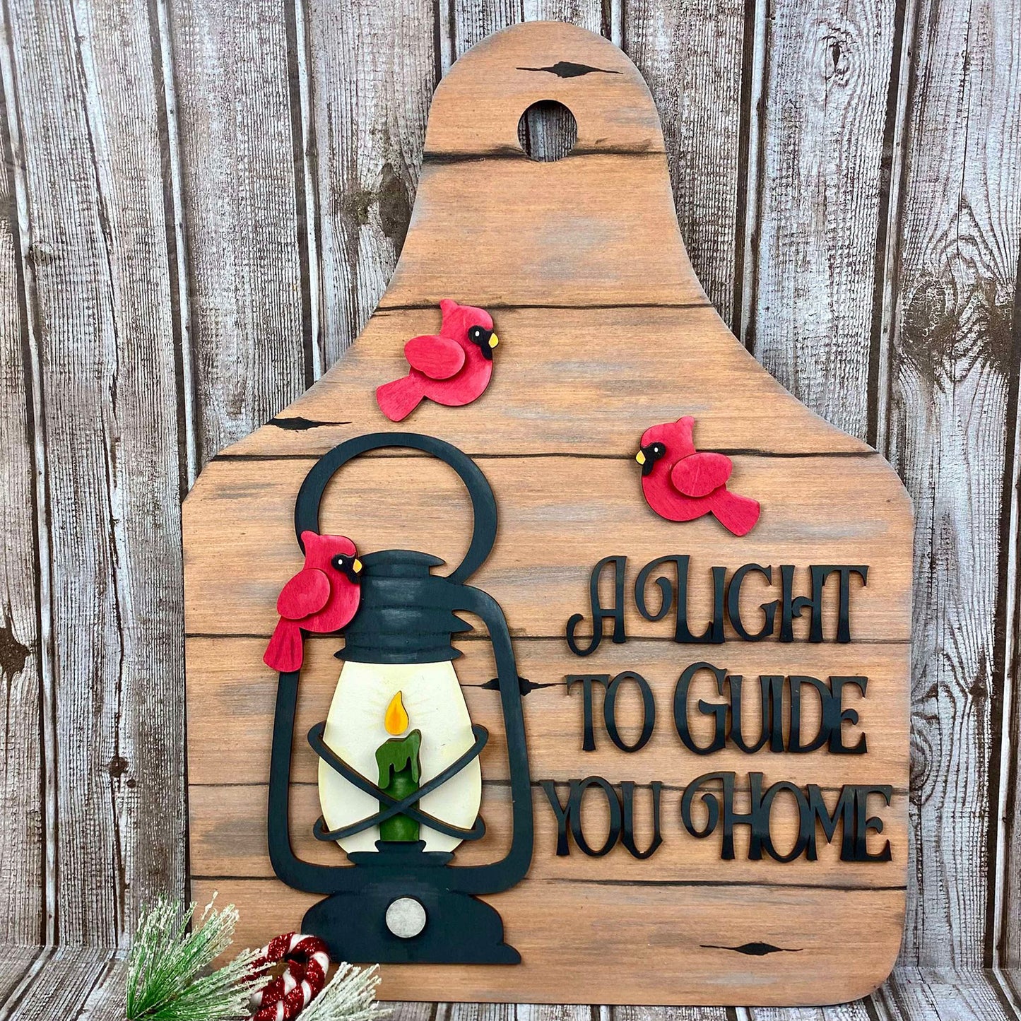 X-Large Rustic Cardinal & Lantern Ear Tag Sign - Glowforge