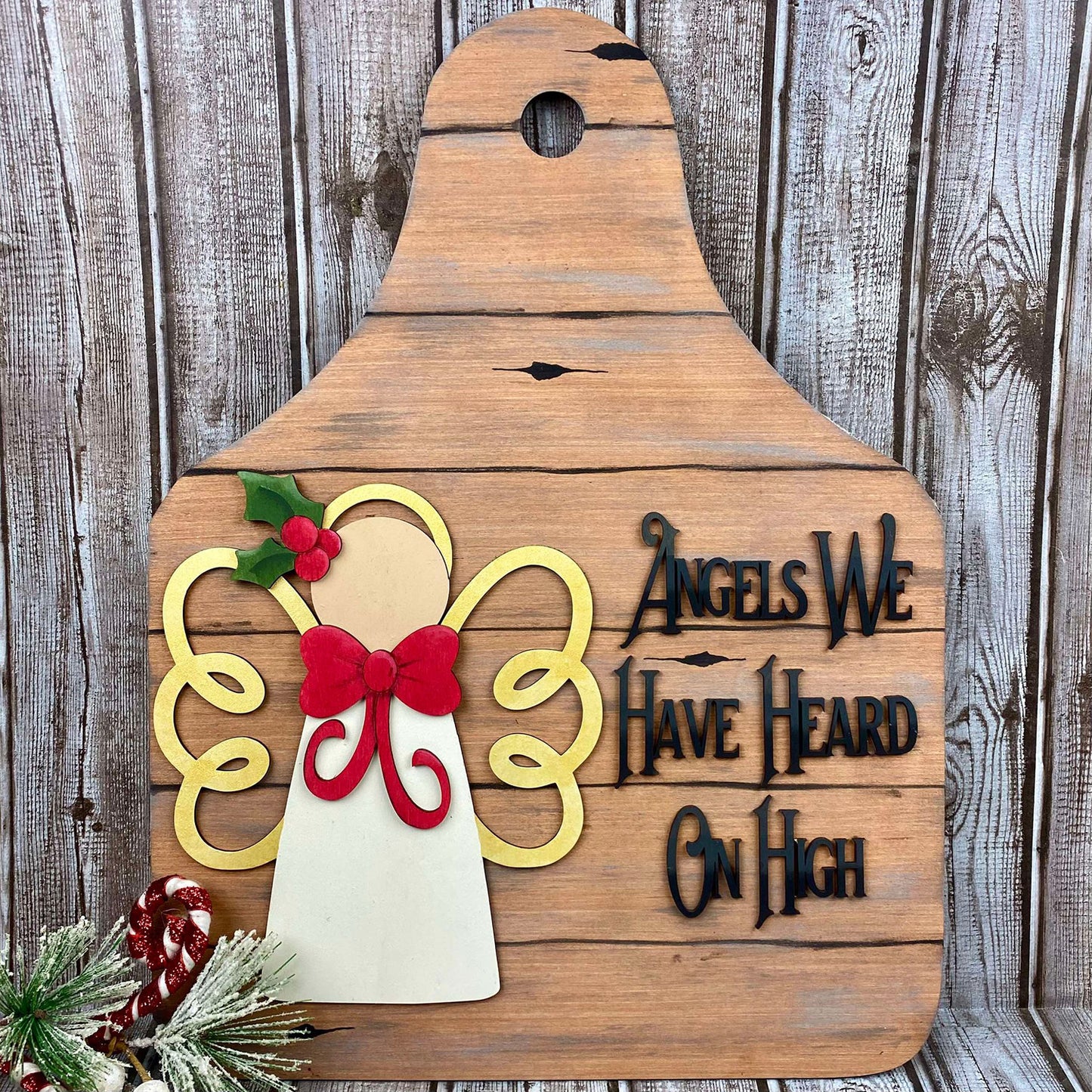 X-Large Rustic Christmas Angel Ear Tag Sign - Glowforge