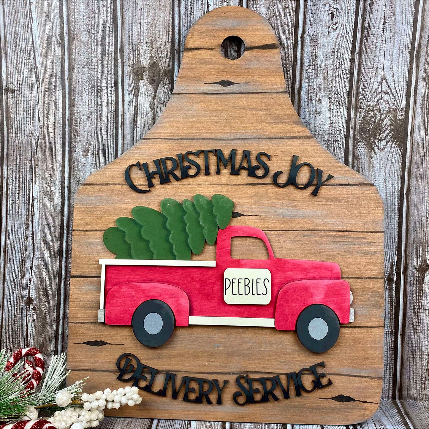 X-Large Festive Holiday Truck Ear Tag Christmas Sign - Glowforge