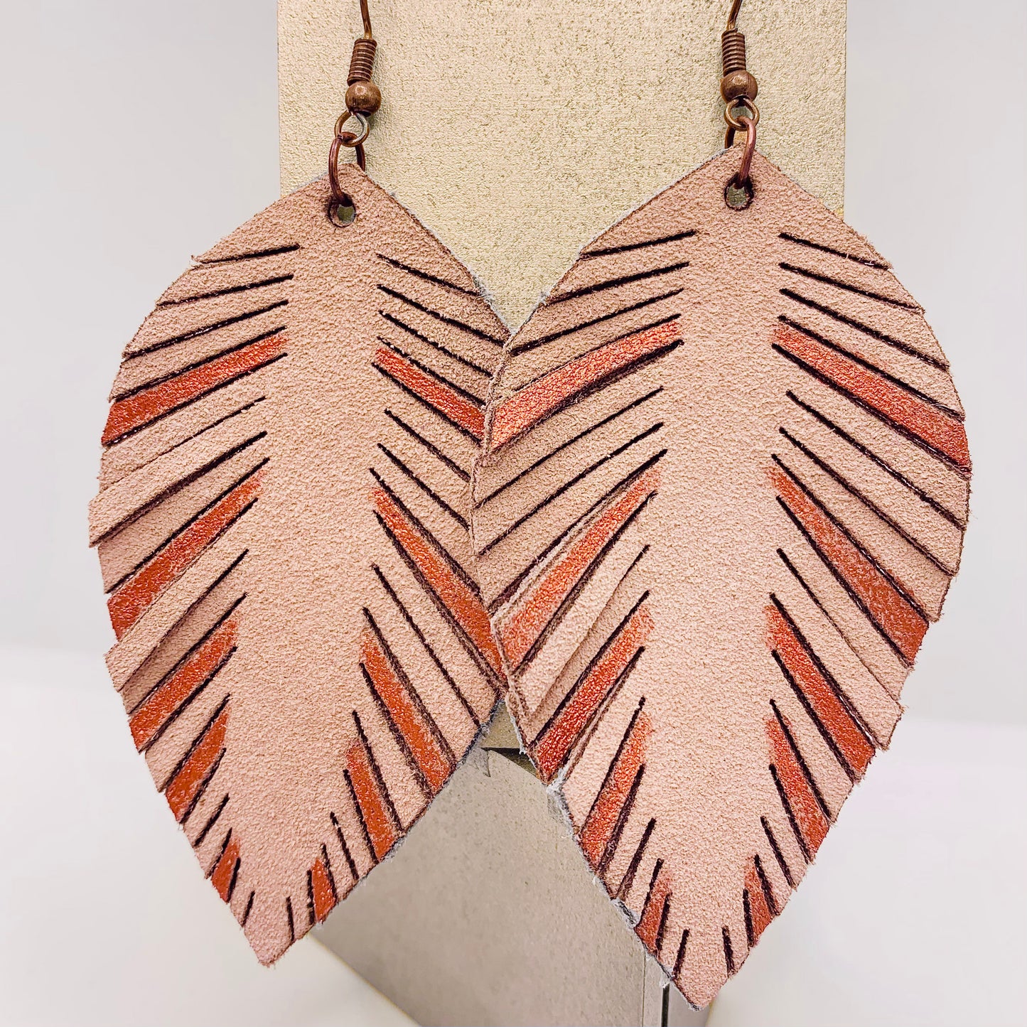 Leather Fringe Feather Earrings