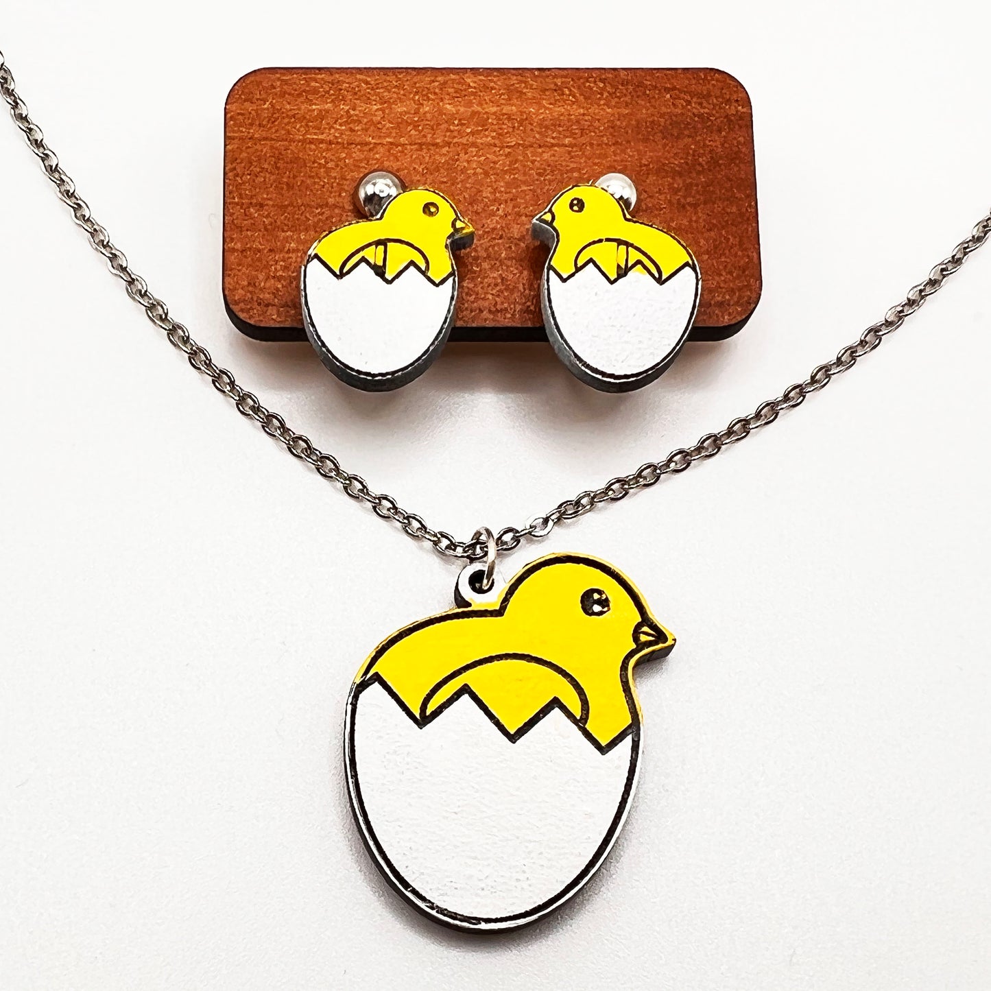 Baby Chick Clip on Earrings with Pendant Set