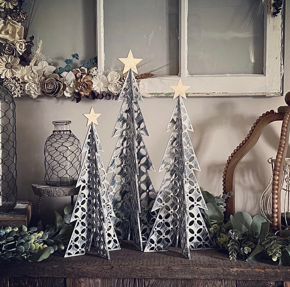 3D Large Farmhouse Style Christmas Tree (Set of 3)