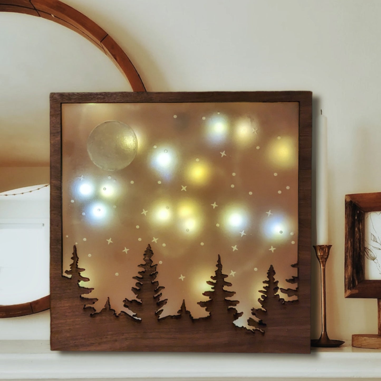 3D Moon Star Forest Lighted Night Scene Box Shelf Sitter Decor
