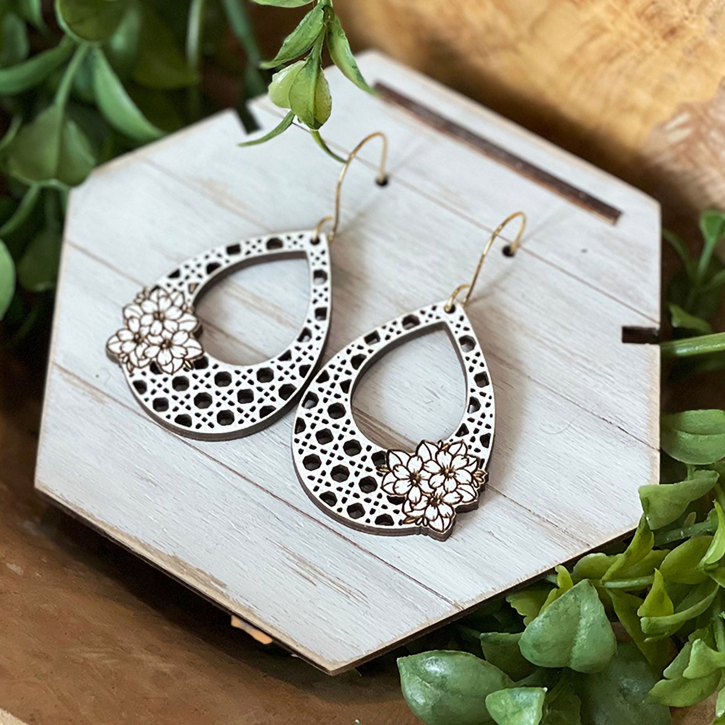 Boho Rattan Wildflower Earrings