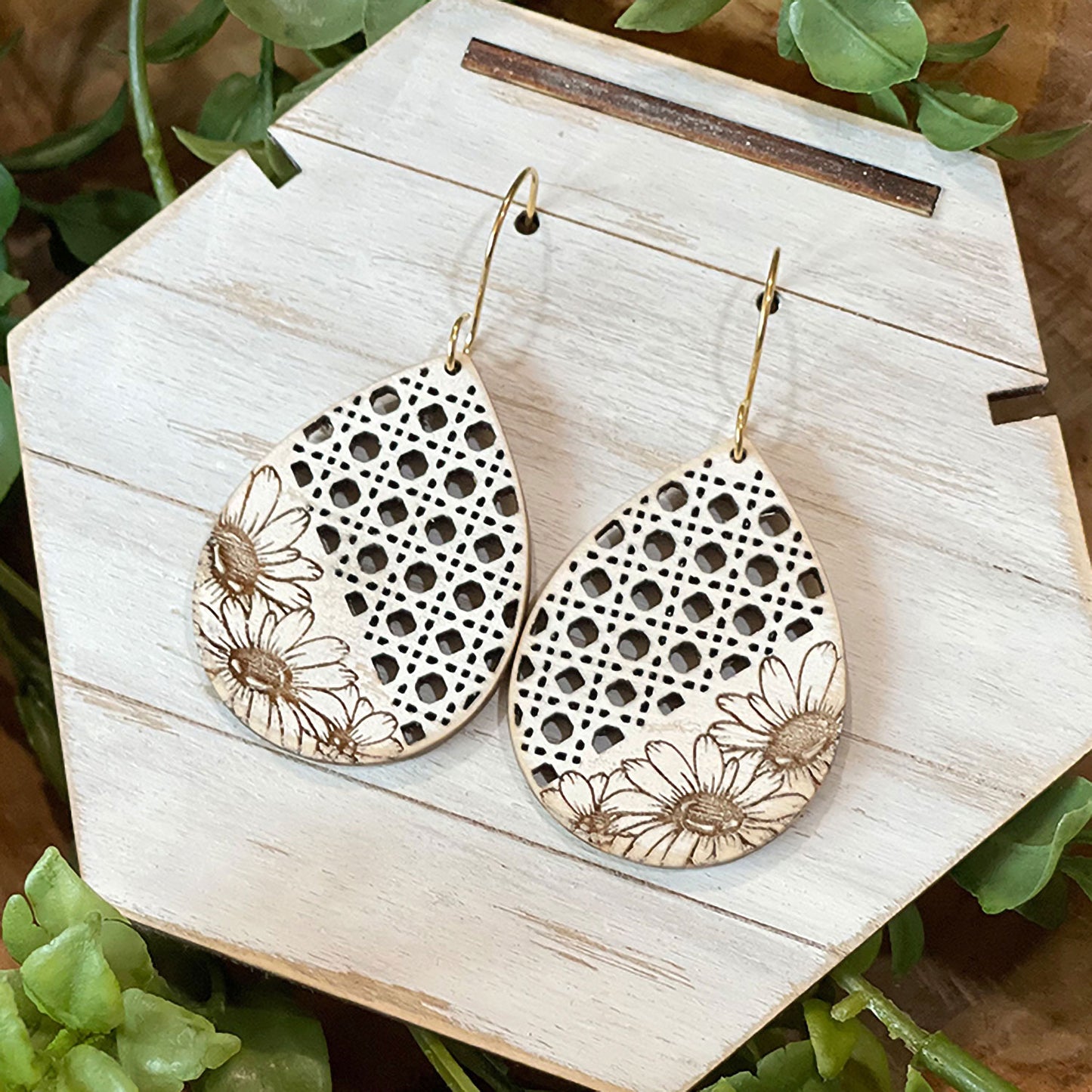 Boho Rattan & Daisy Earrings