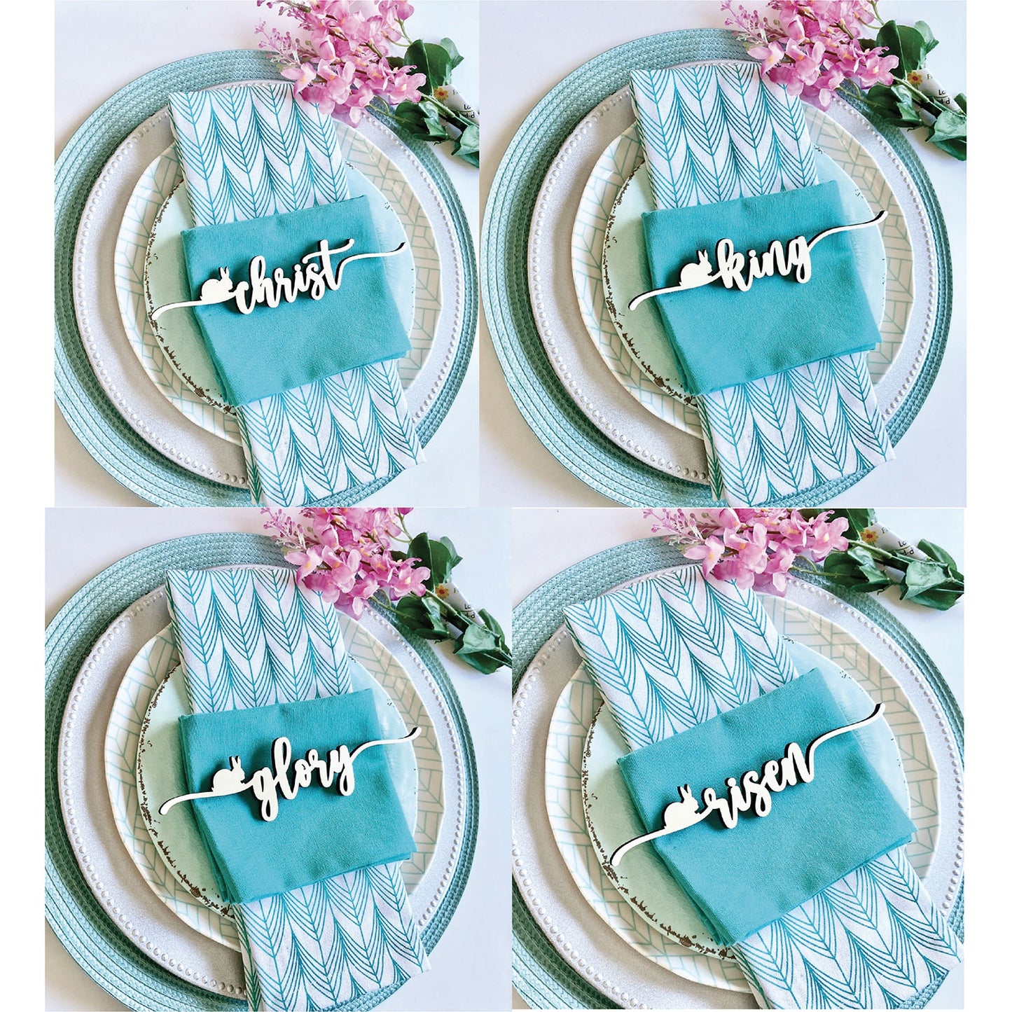 Bunny-adorned Easter Plate Words (Set of 8)