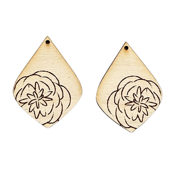 Carnation Engraved Teardrop Earrings Wild Flower Earrings