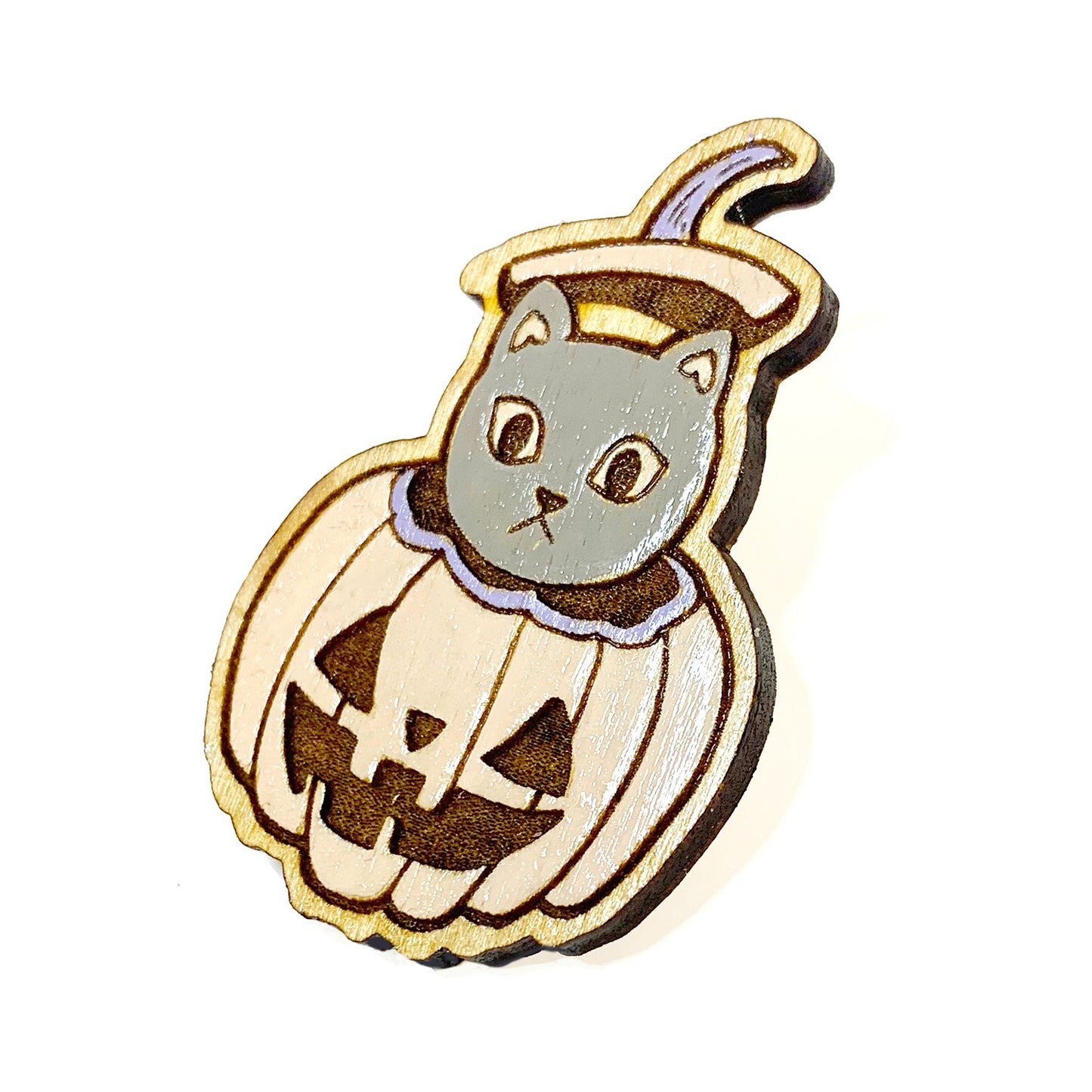 Cat Pumpkin Wood Design For Pin, Tag And Wall Art