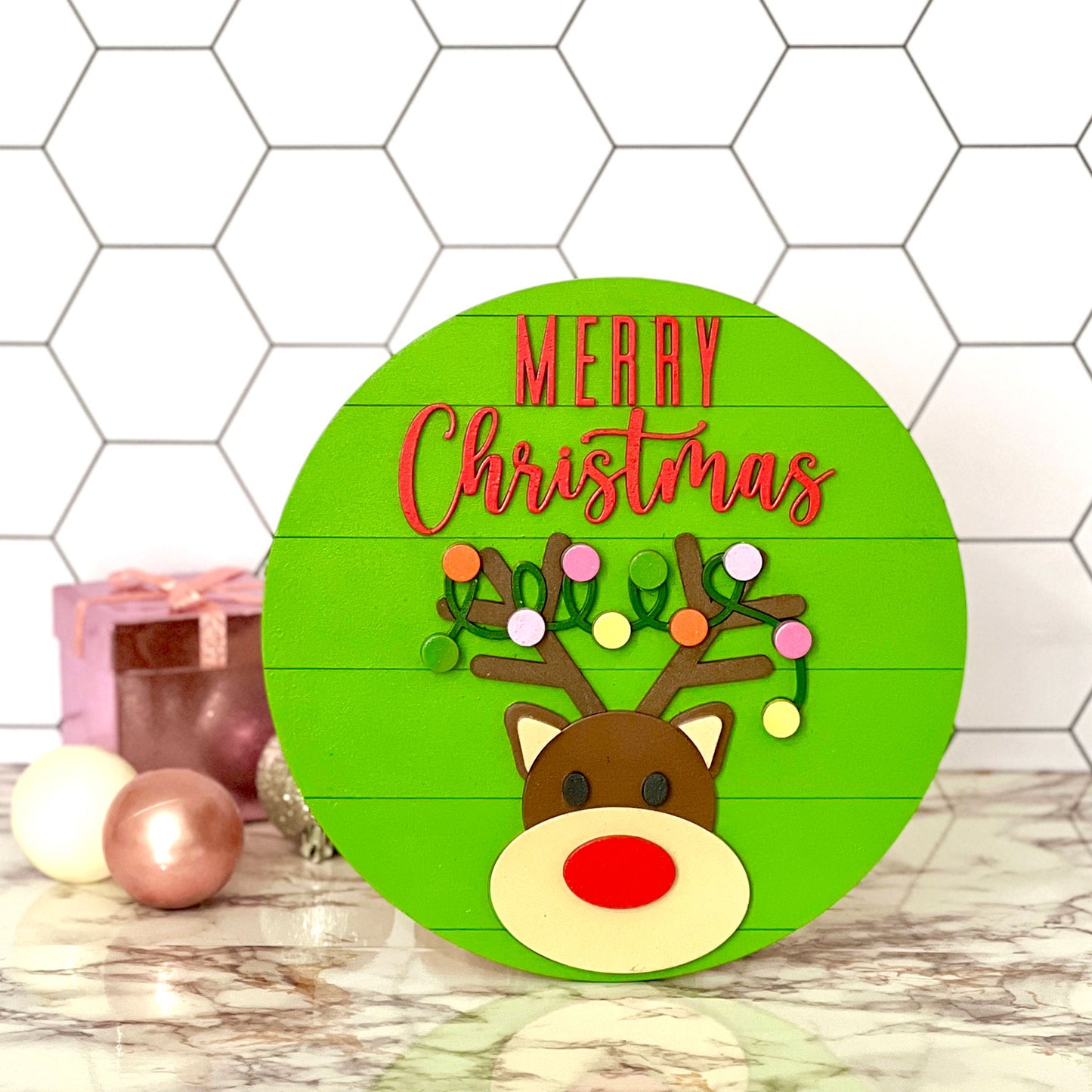 Christmas Reindeer Door Hanger With Tangled Christmas Lights