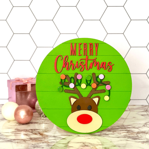 Christmas Reindeer Door Hanger With Tangled Christmas Lights