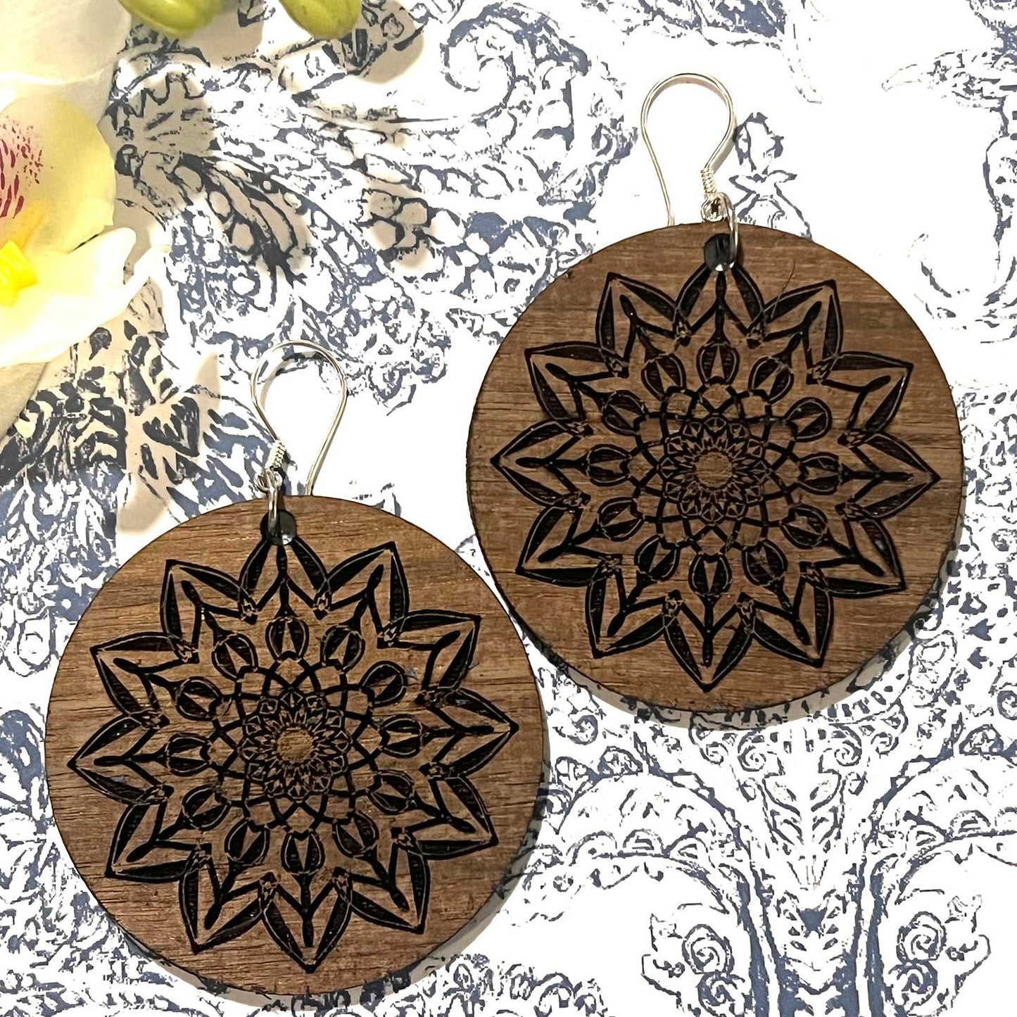 Cosmic Mandala Design Round Earrings