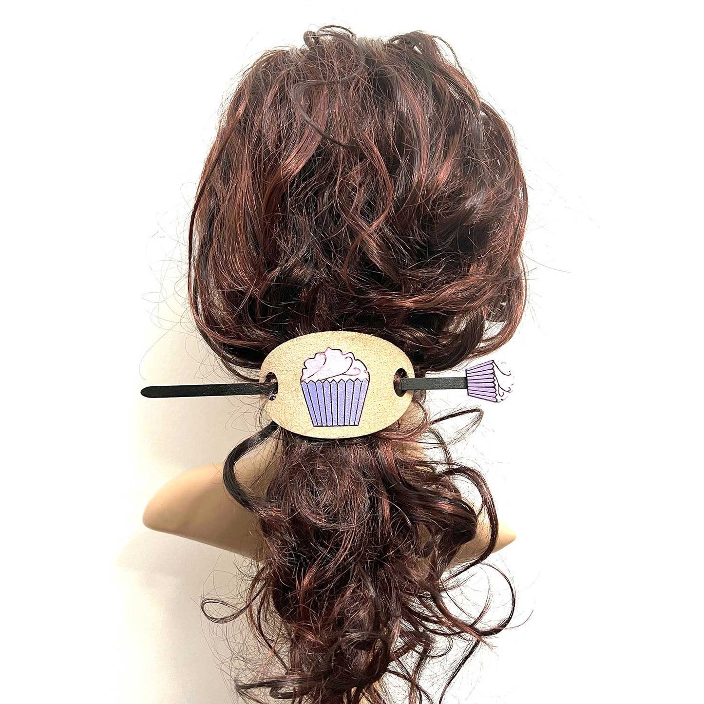 Cupcake Leather Hair Tie With Hair Stick