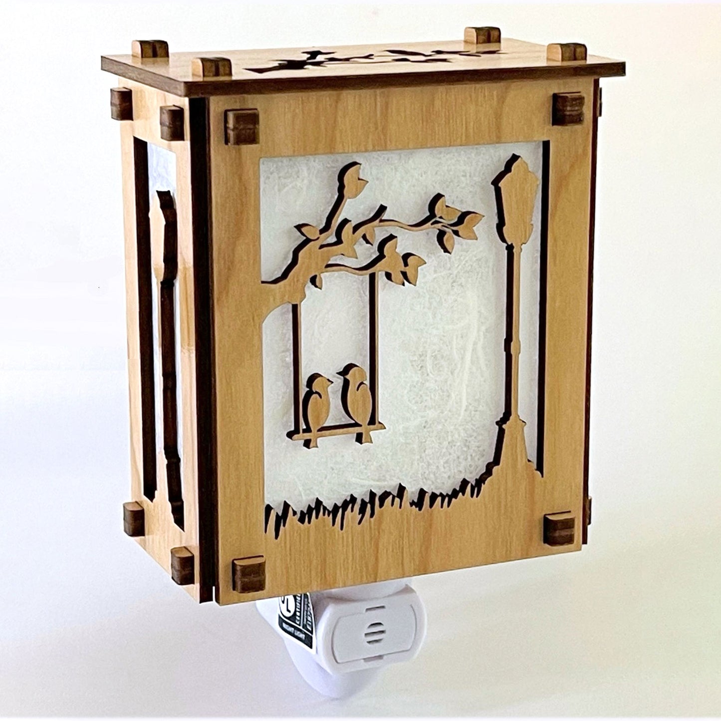 Customizable Mission-Style Night Light - Birds (Light Plywood)