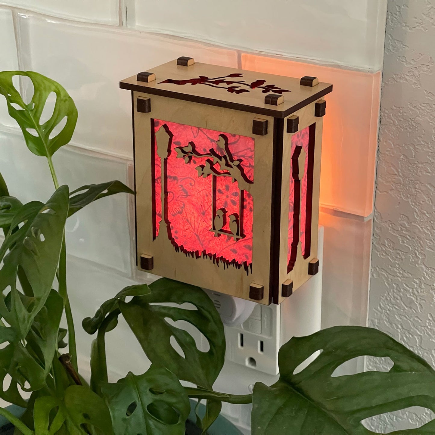 Customizable Mission-Style Night Light - Birds (Medium Plywood)