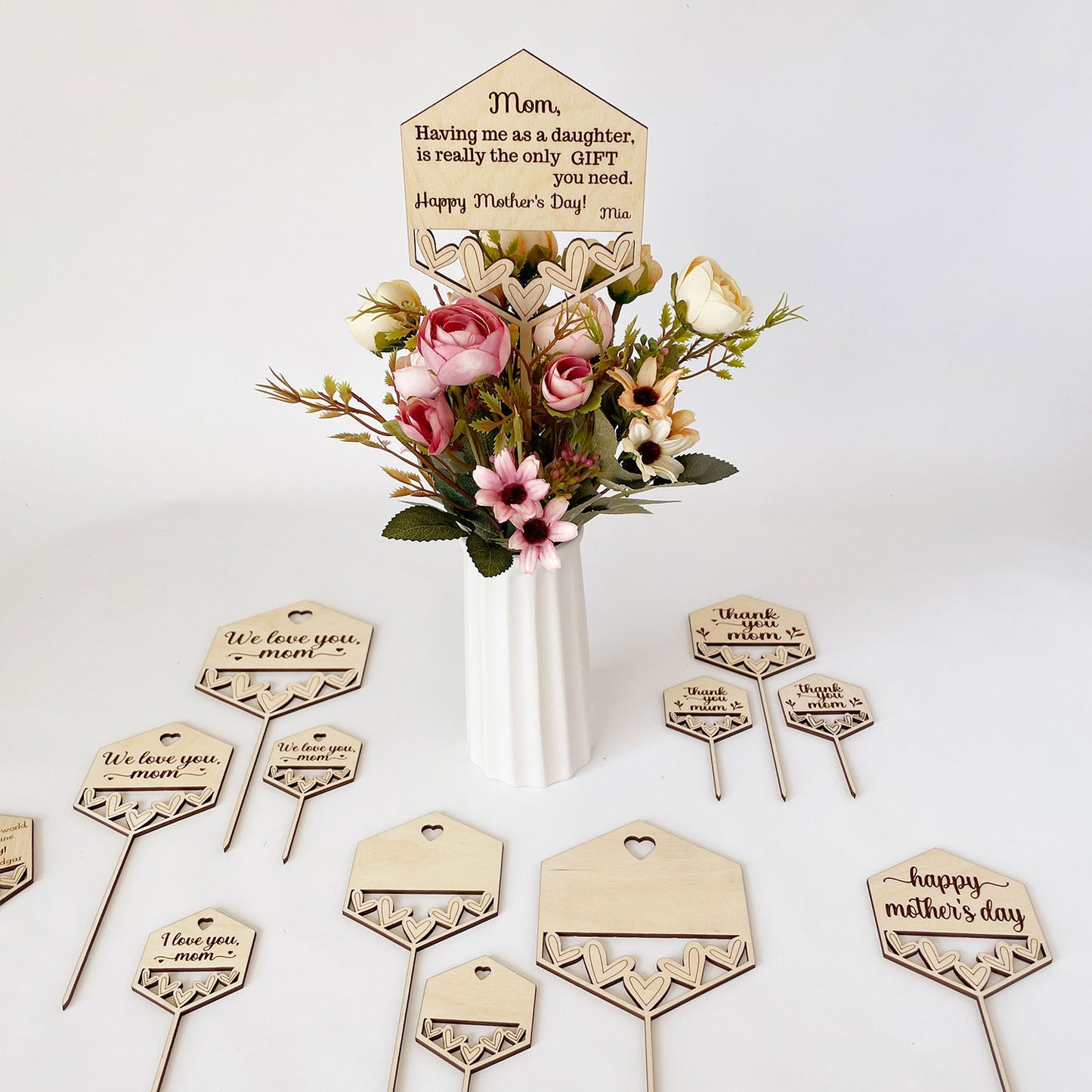 Customizable Mother's Day Cake and Cupcake Toppers / Plant Stakes (Set of 15)