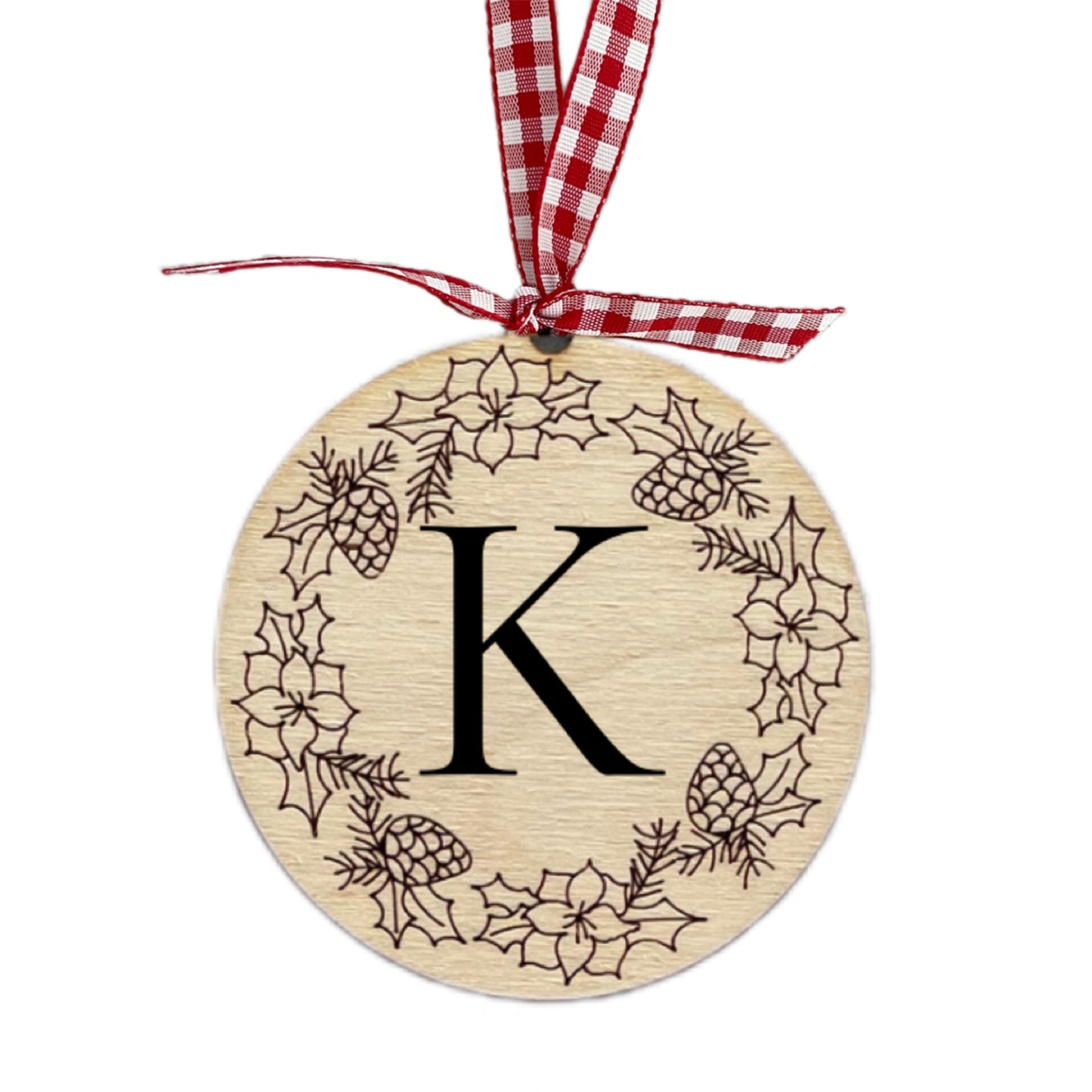 Customizable Poinsettia and Pinecone Ornament