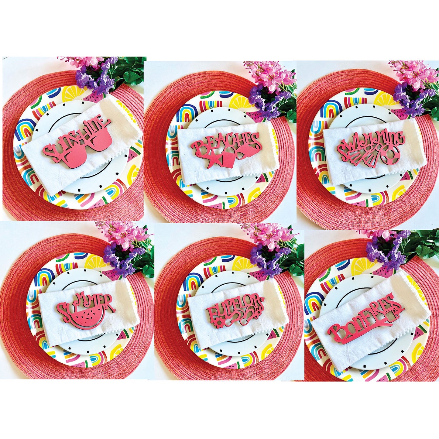 Decorative Summer Plate or Decor Words (Set of 6)