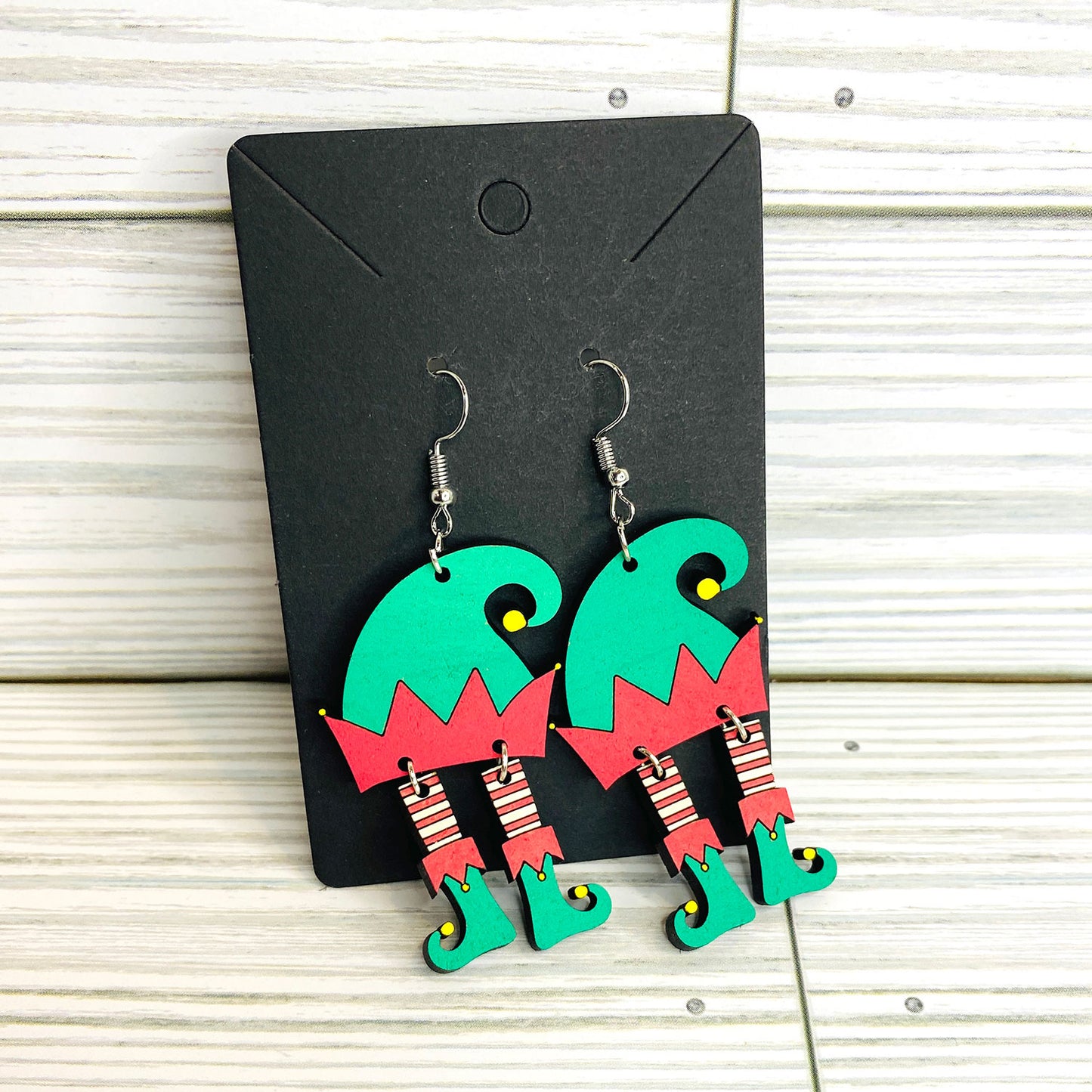 Elf Hat and Shoes Christmas Holiday Dangle Earrings