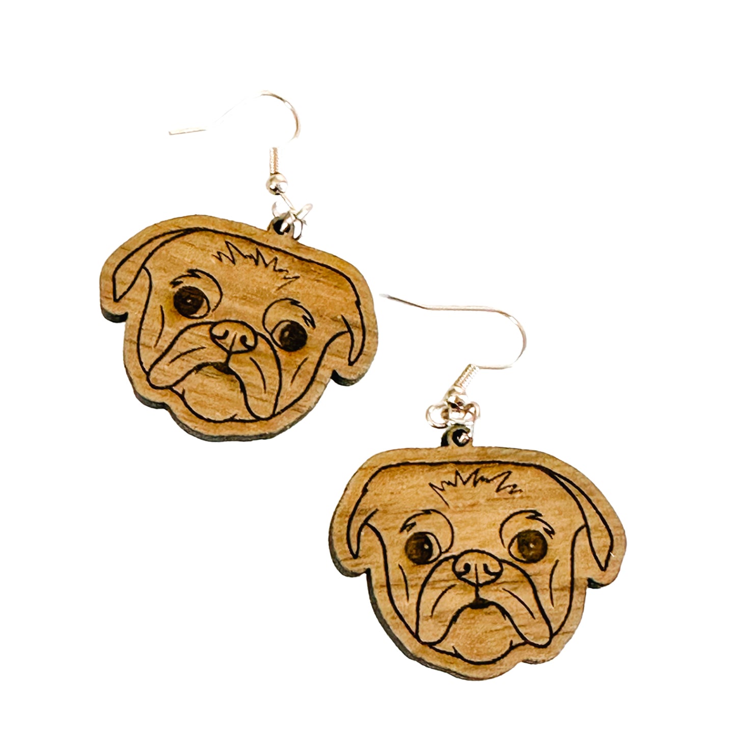 Engraved Dog Breed Earrings - Pug