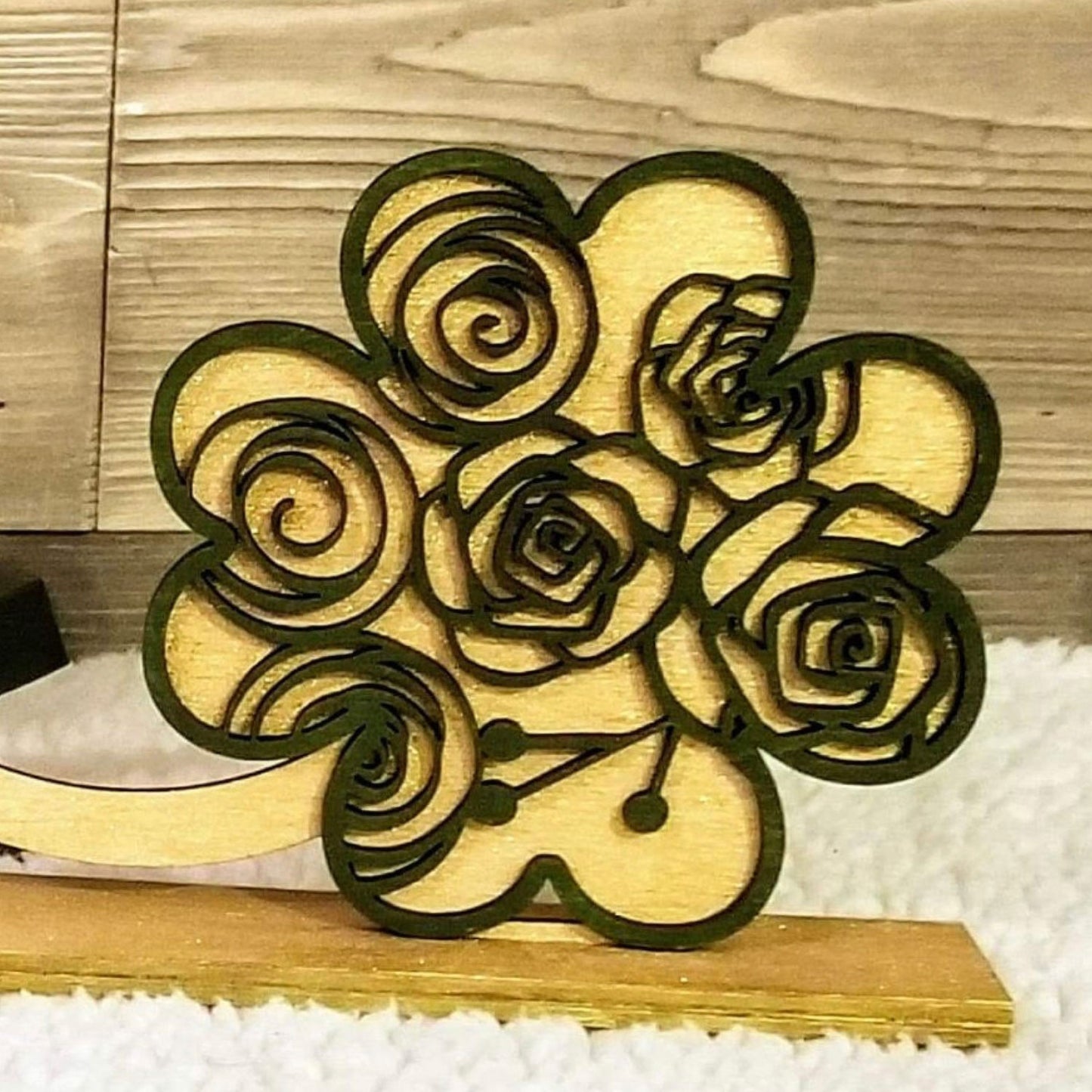 Floral and Buffalo Plaid Shamrock Shelf Sitter (Set of 3)