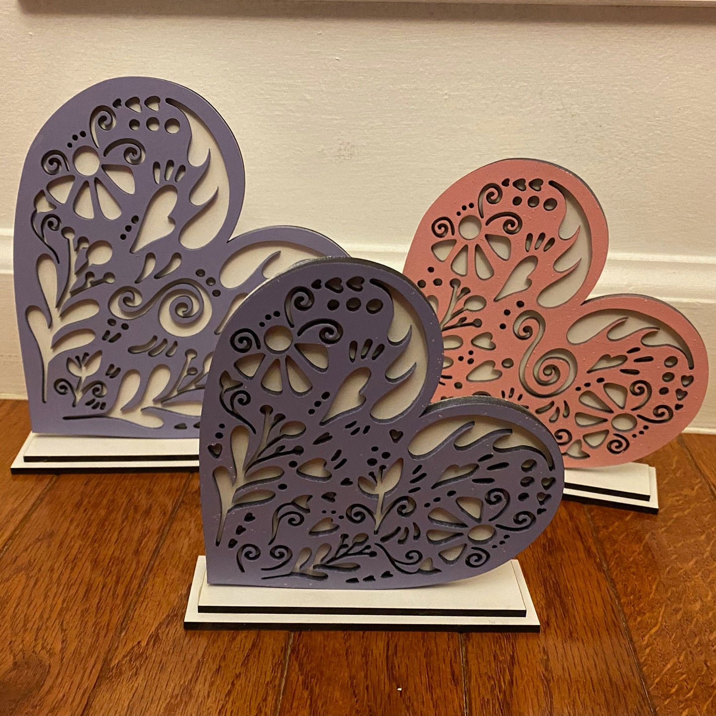 Folk Art Style Heart Shelf Sitters (Set of 3)