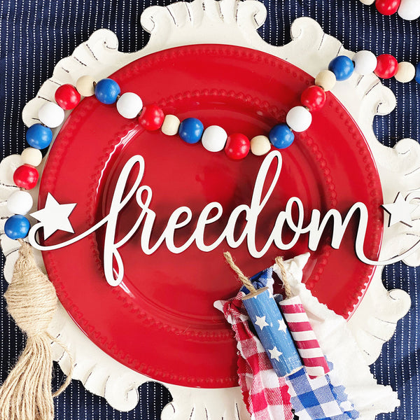 Fourth of July Patriotic Plate Words Tablescape (Set of 6