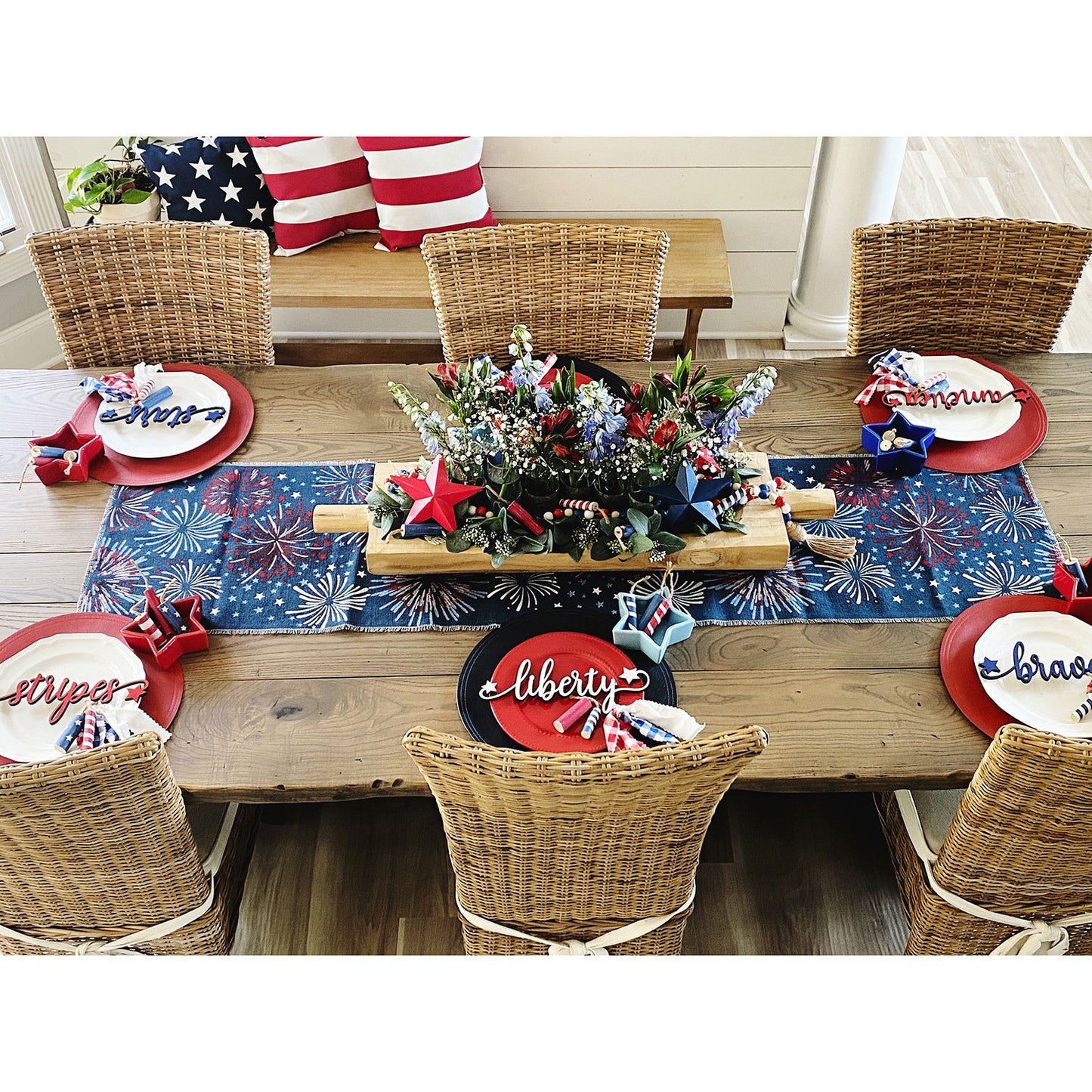 Fourth of July Patriotic Plate Words Tablescape (Set of 6)