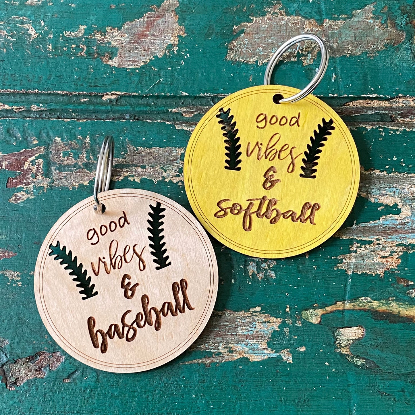 Good Vibes and Softball or Baseball Keychain (Set of 2)