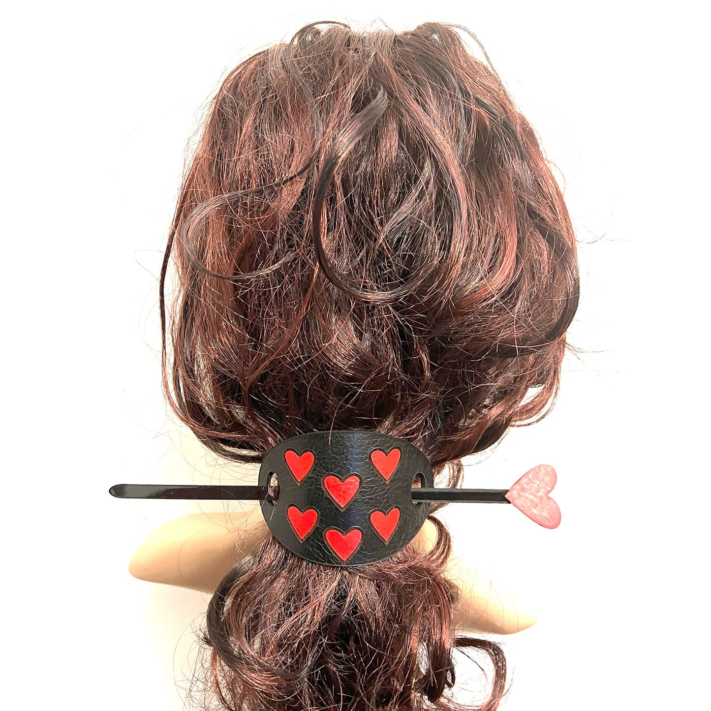 Hearts Leather Hair Tie With Hair Stick