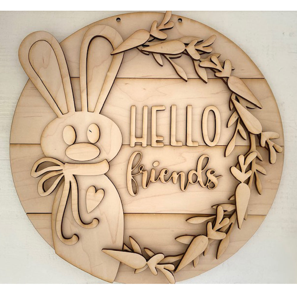 Hello Friends Spring Door Hanger Easter Bunny