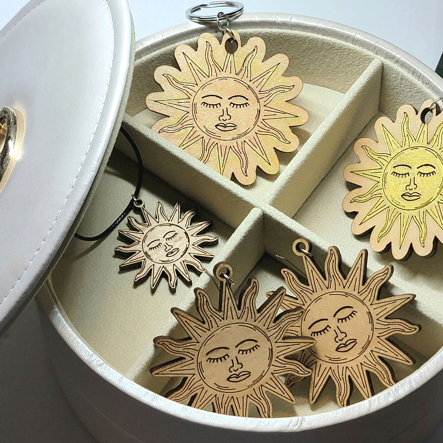 Heraldic Sun Earrings, Pendant and Keychain Set