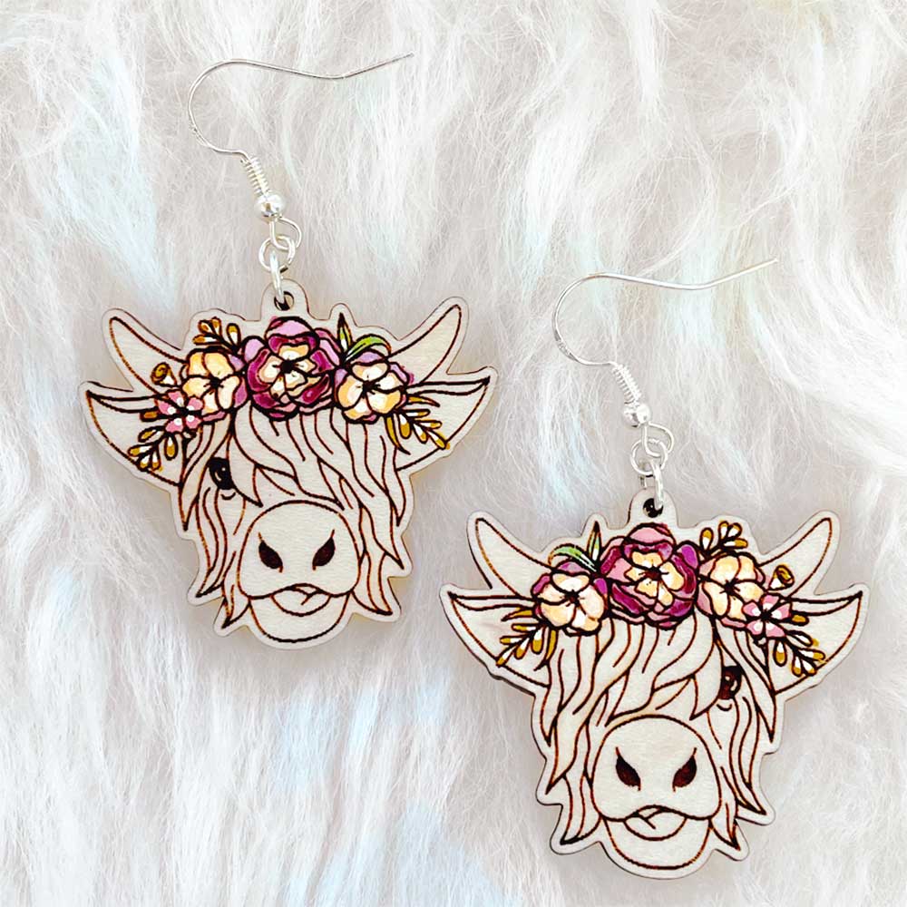 Highland Cow Dangle And Stud (Set of 6)