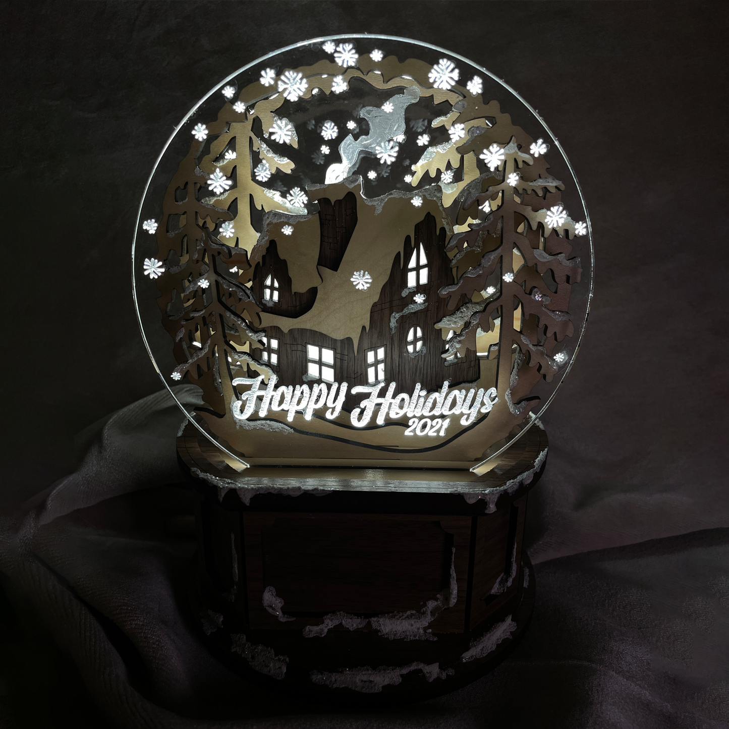 Edge-lit, Layered Holiday Snow Globe
