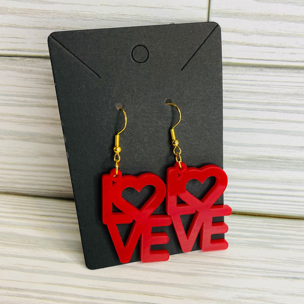 XIAQUJ Valentine's Day Red Love Drop Earrings Double Sided Wooden Earrings to Wear Decorative Girls Gifts Earrings Red, Adult Unisex, Size: One Size