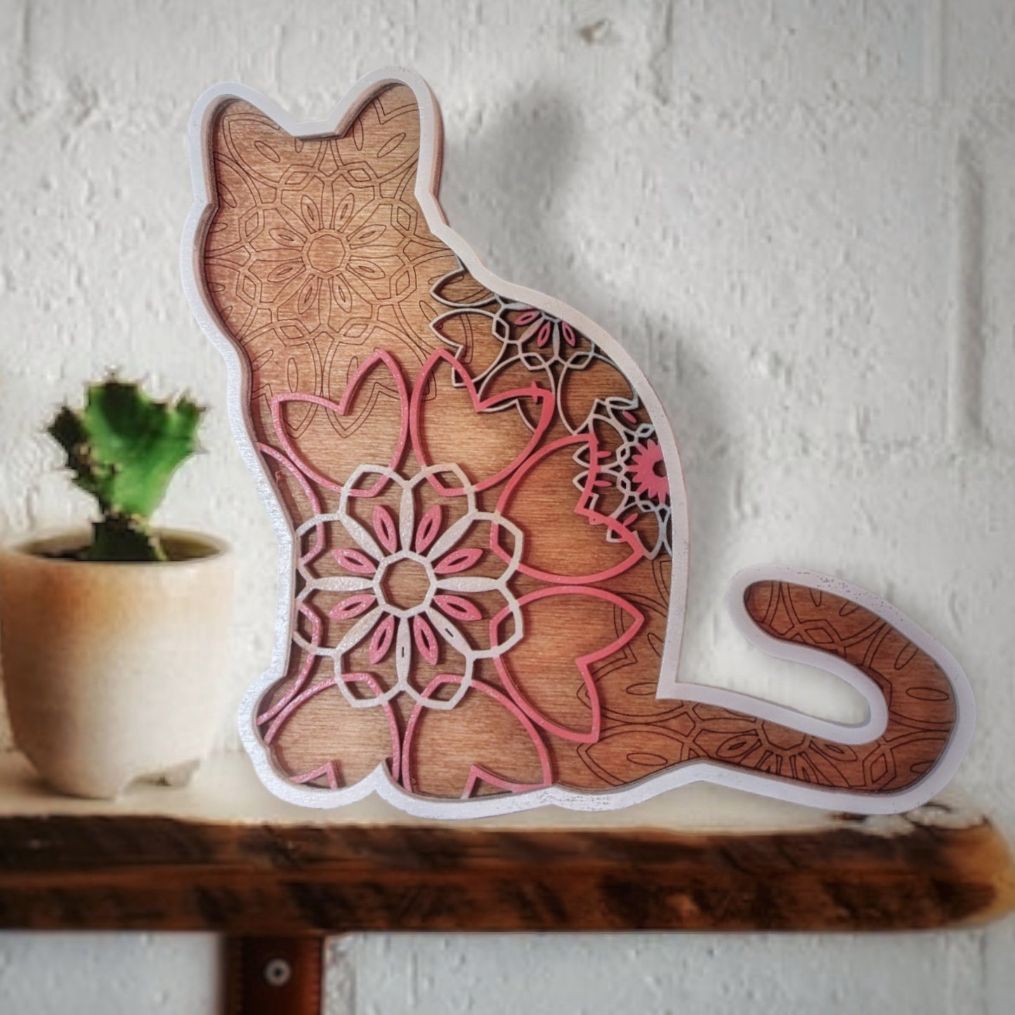 Layered Spring Sakura Cherry Blossom Mandala Cat Shelf Sitter Decor