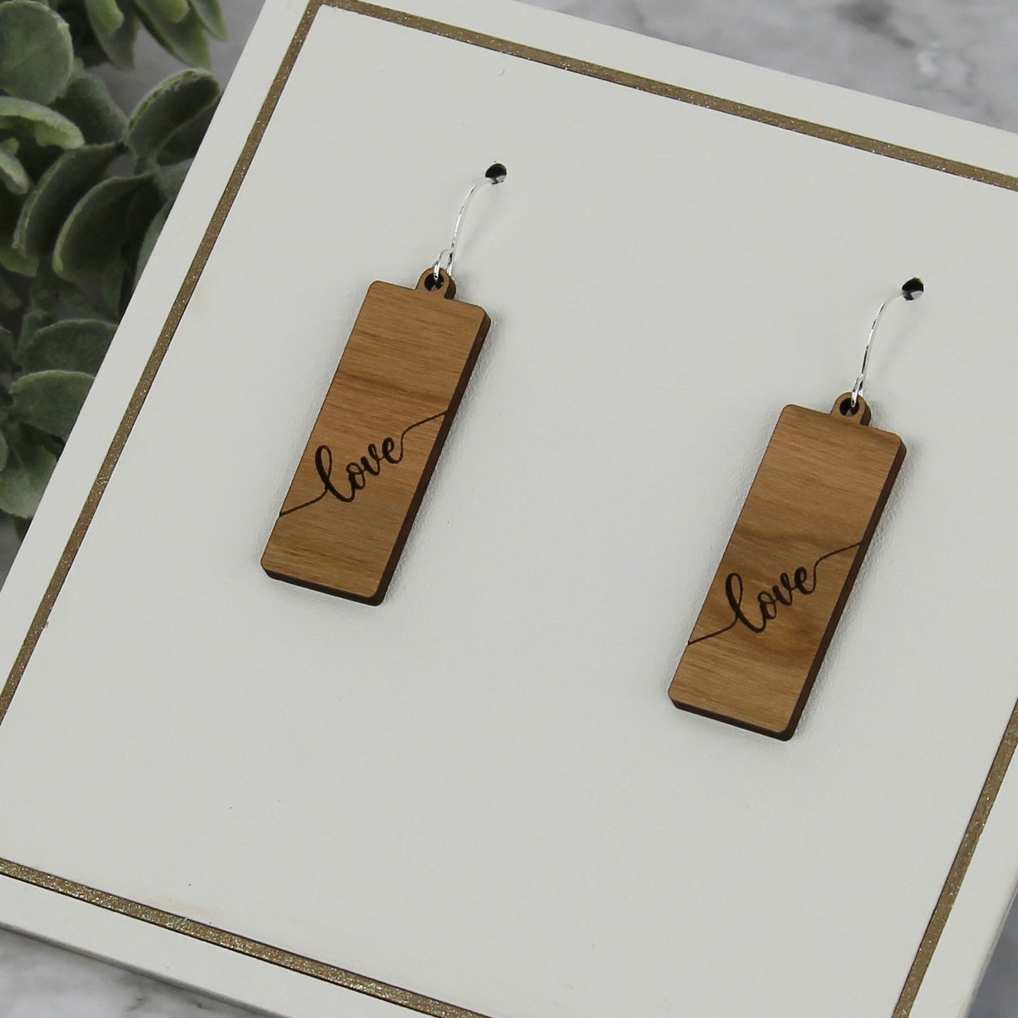 Love Earrings - Rectangle Shape Dangles