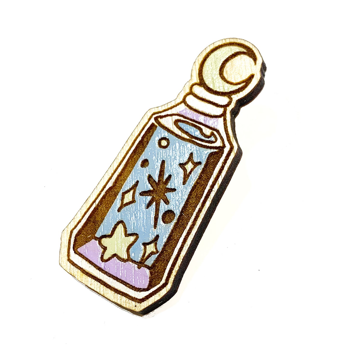 Moon Water Potion Wood Design For Pin, Tag And Wall Art