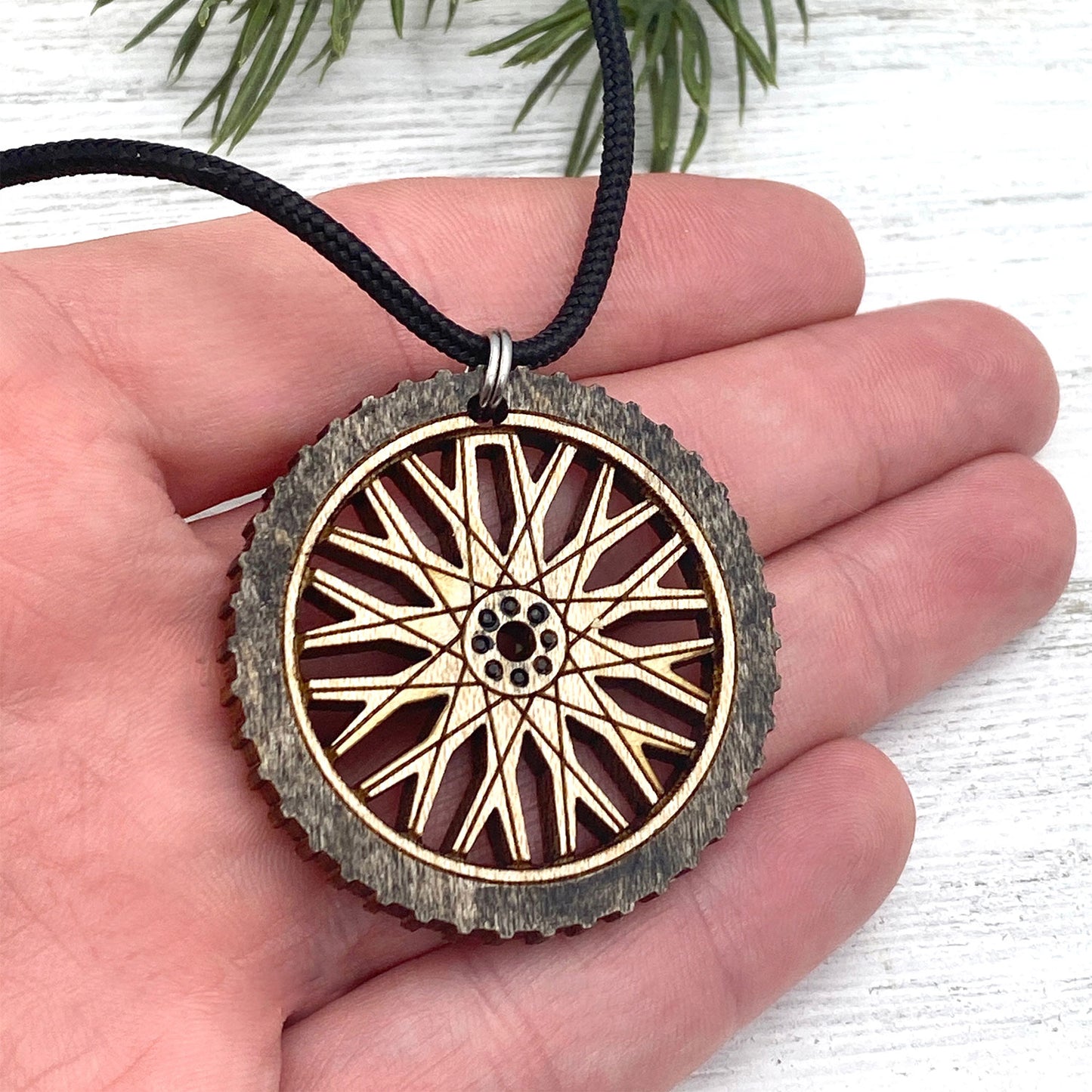 Mountain Bike Tire Pendant And Earring Set