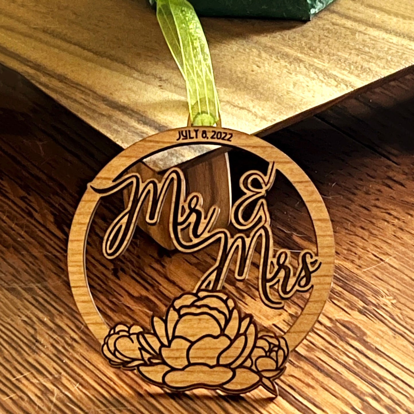 Mr & Mrs Wedding Ornament With Peonies