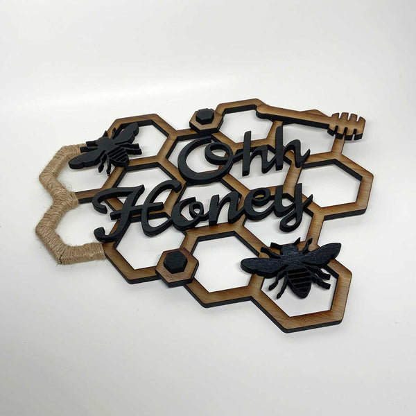 Bee Decor-Home is Where Your Honey Sign 6x12 Inch |Honeycomb Decor Yellow