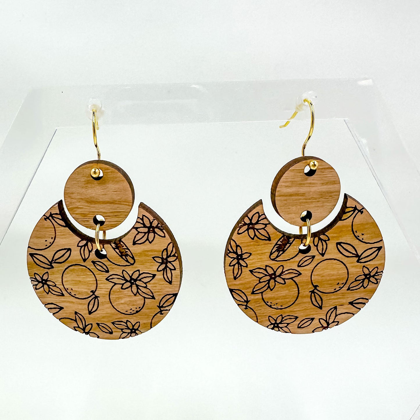 Orange Print Earrings, Stacked Circle Shape