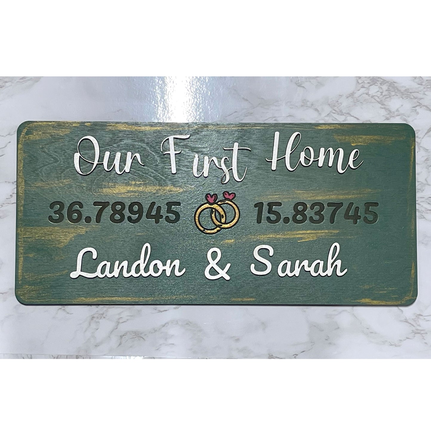 Our First Home Coordinates Sign