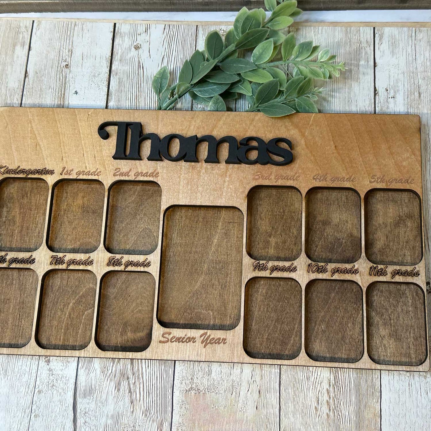 Personalized Student Yearly Photos - K-12 Wood Photo Frame With Name on Top