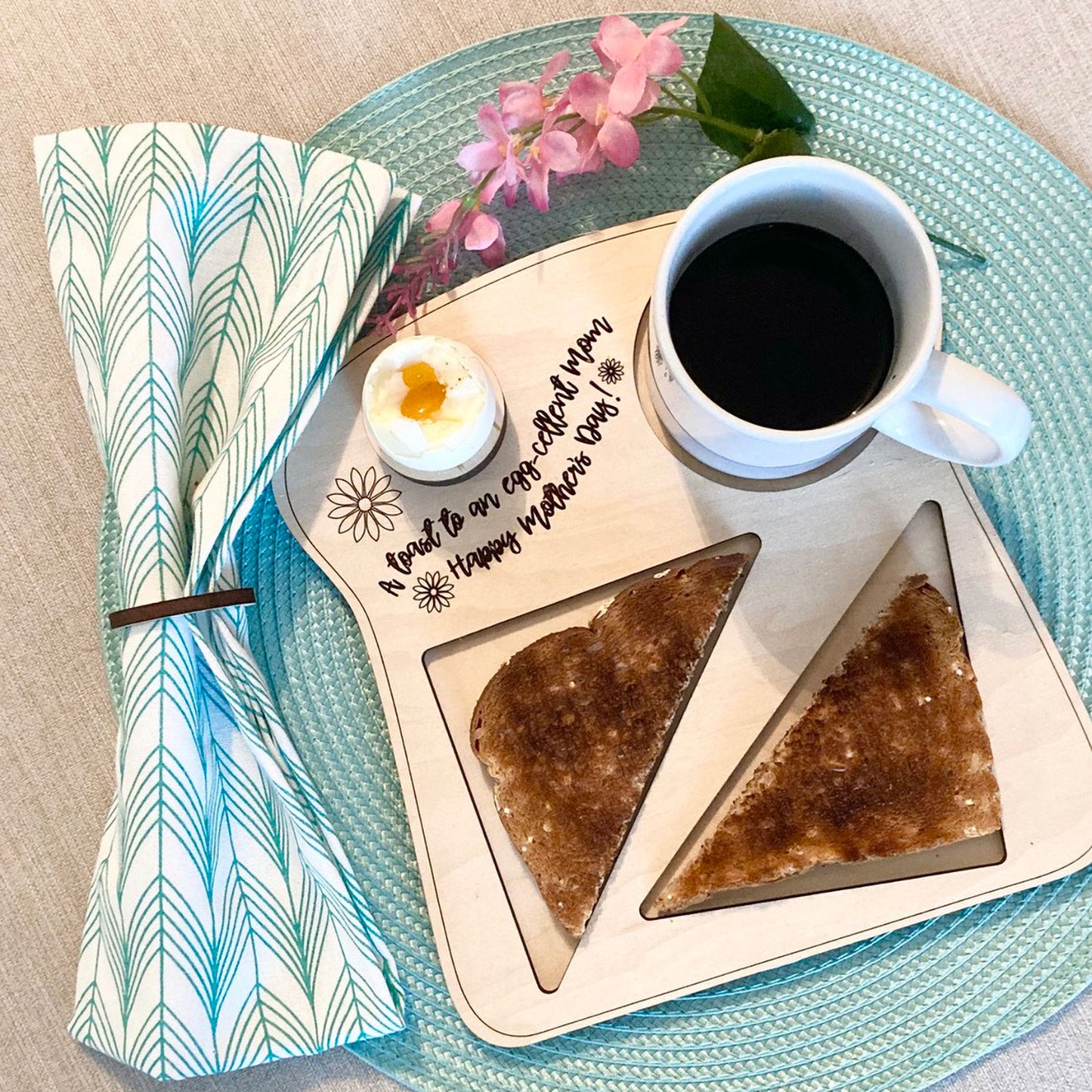 Personalized Happy Mother's Day Coffee, Egg and Toast Board