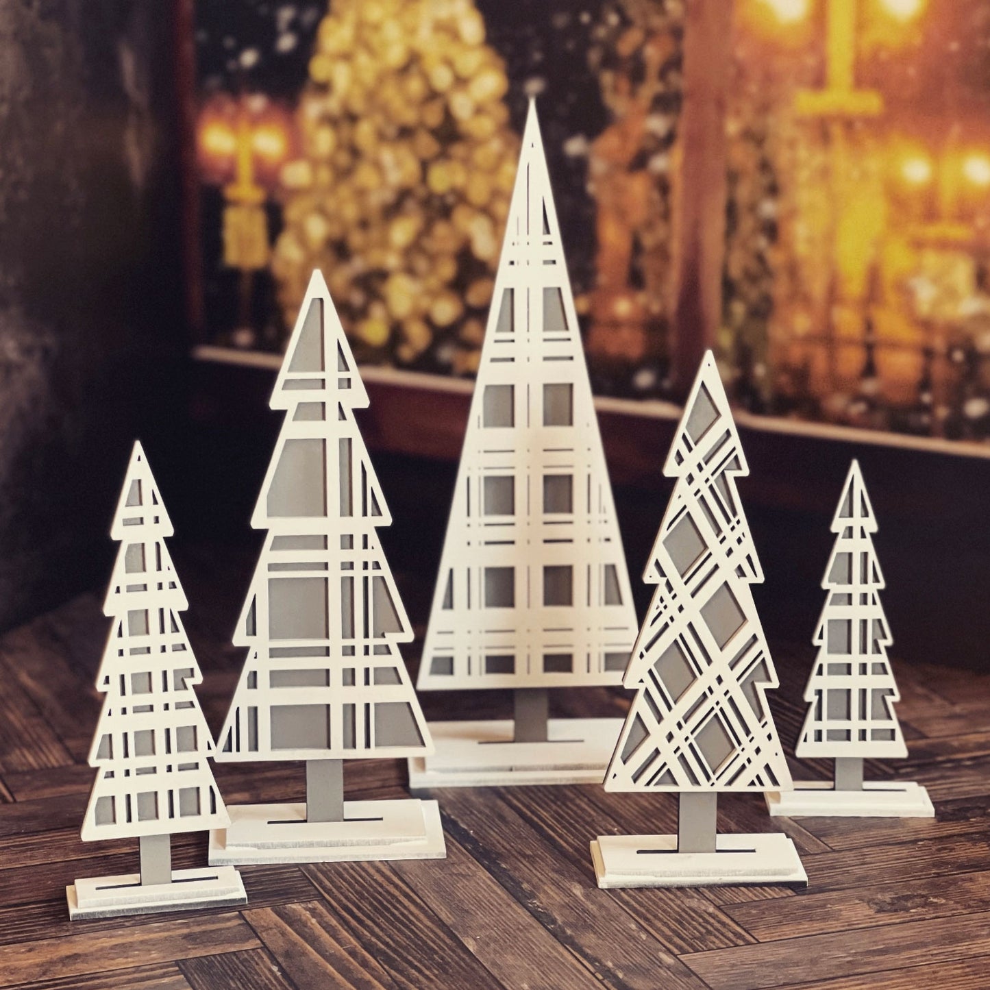 Plaid Winter Trees Shelf Sitters (Set of 5)